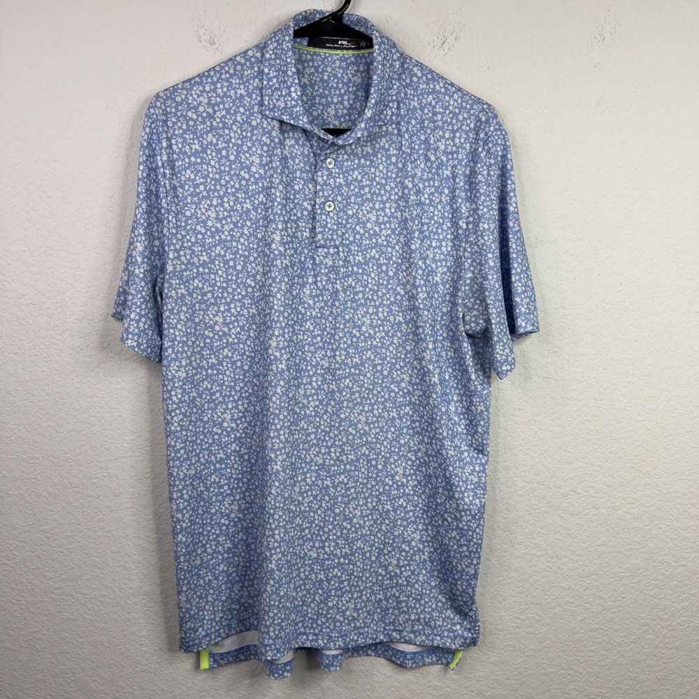 RLX Ralph Lauren Polo Shirt Mens S Blue Floral Polyester Golf Performance Preppy